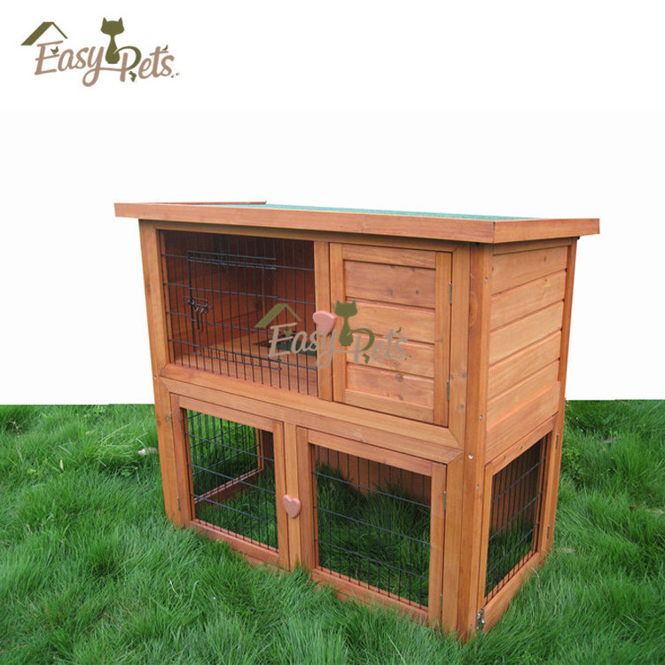 Custom Designs Double Decker Guinea Pig Hutch Sliding Tray Bunny House Pet Cages Run Rabbit Hutch Wooden Outdoor Belt Animal