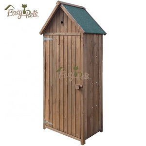 factory Outdoor flat pack waterproof Vertical Slat Wood Timber Lockable Doors Cabinet Garden Storage tool Sheds