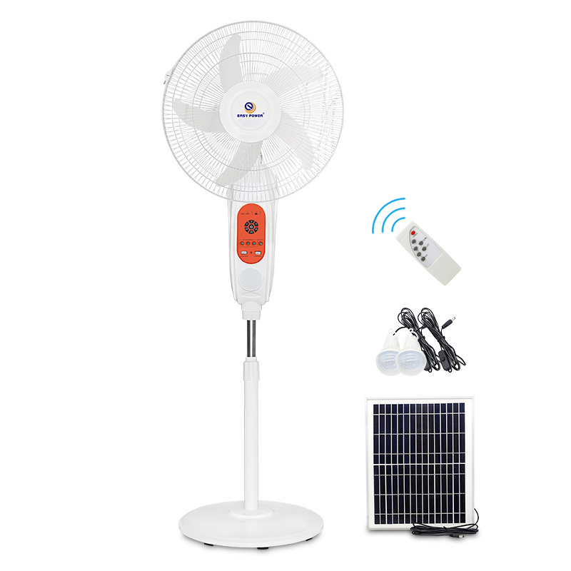 16 Inch 12v AC/DC Solar Panel Electric Energy Rechargeable Fan with Battery and Led Light Stand Floor Fan For Emergency