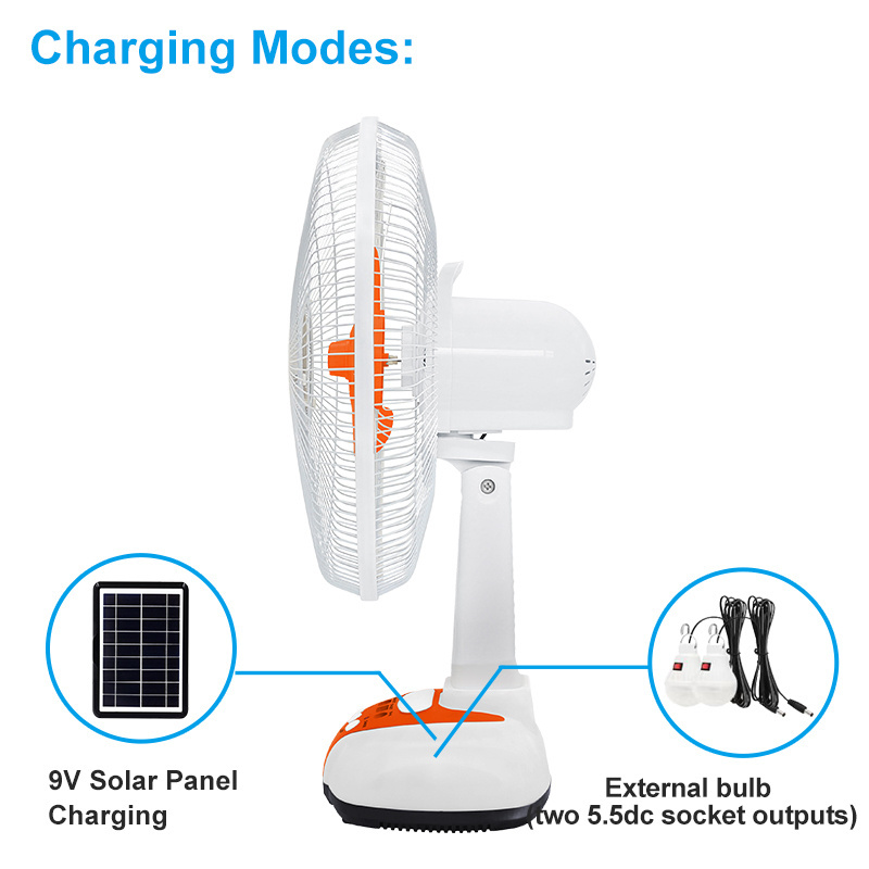 Wholesale Ac Dc 12v Charging Battery Ac/Dc Led Light Desk Fan Usb Electric 14 Inch Table Solar Plate Rechargeable Fan