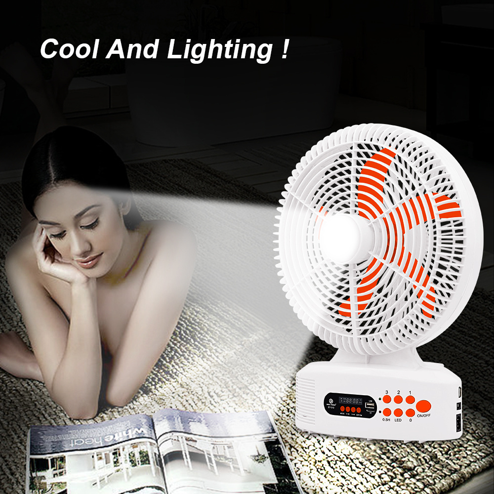 12inch Ac-dc multi-function fan Outdoor Rechargeable fan with smart speaker TF USB FM Radio emergency light