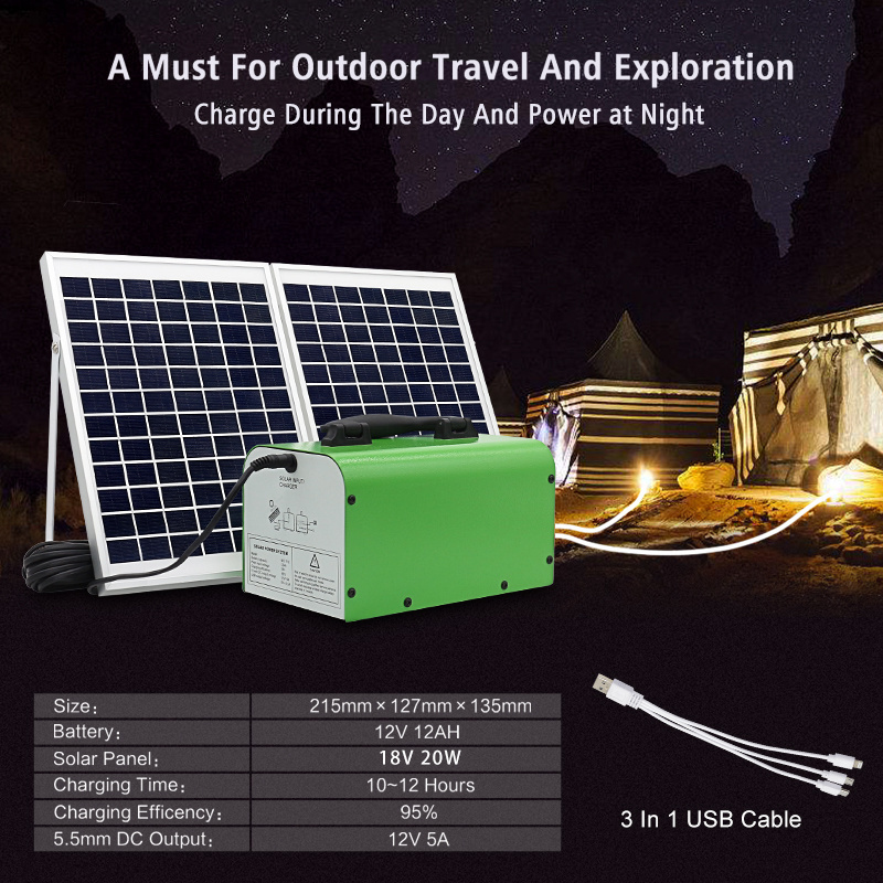 12V Portable Solar Generator with AC/DC Output Lithium Ion Battery and PWM Controller for Solar Home Appliances