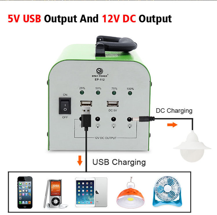 12V Portable Solar Generator with AC/DC Output Lithium Ion Battery and PWM Controller for Solar Home Appliances