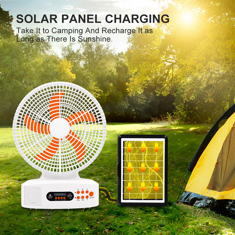 Metal Grill 12 Inches 5 Blades Rechargeable Solar Energy Power fans Table Led Solar Electric Fans With Solar Panel