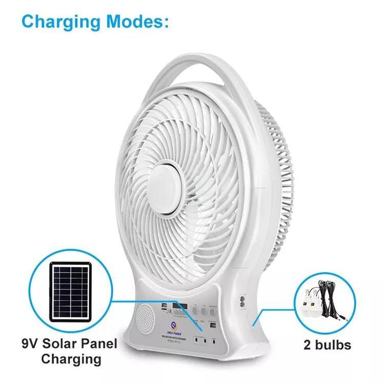 14 inch Rechargeable Table Fan DC Solar Fans USB Charge Desk Fan with Led Light and solar panel