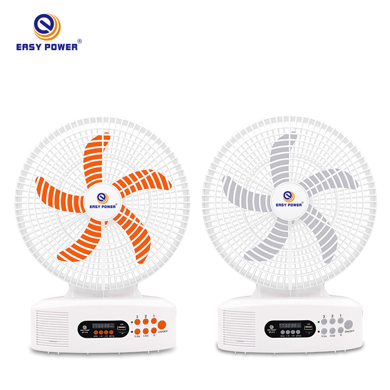 Easy Power Hot Sell 12 Inch Solar Rechargeable Fan Portable FM Radio Fan Rechargeable with Led Lights and Speaker