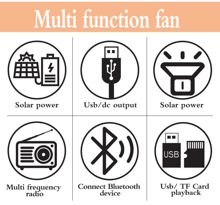 Easy Power Hot Sell 12 Inch Solar Rechargeable Fan Portable FM Radio Fan Rechargeable with Led Lights and Speaker