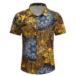 custom printed hawaiian shirt logo short sleeve silk camp four way stretch polyester anti-wrinkle hawaiian button up shirts