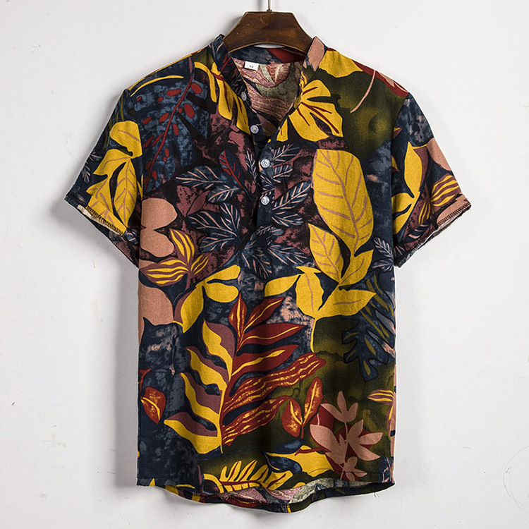 Vacation Fashion Shirts  Hawaiian Graphic Plants Tribal Printing Streetwear Short Sleeves Shirt for men