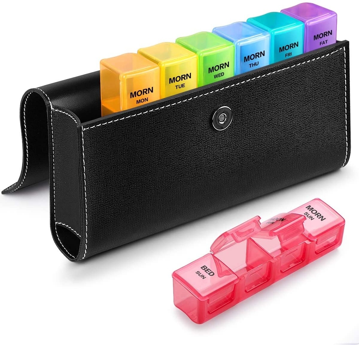 2023 Top Seller Daily Wallet Pill Box With Leather Bag Weekly Slip Cover Pill Organizer 7 Day Pill Case