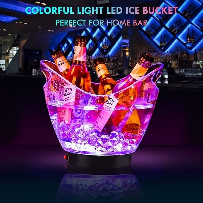 LED Ice Buckets 4L 5L 8L Plastic ice Bucket LED Cooler Bucket RGB Multi Colors Changing for Party/Home/Bar/KTV Clubs