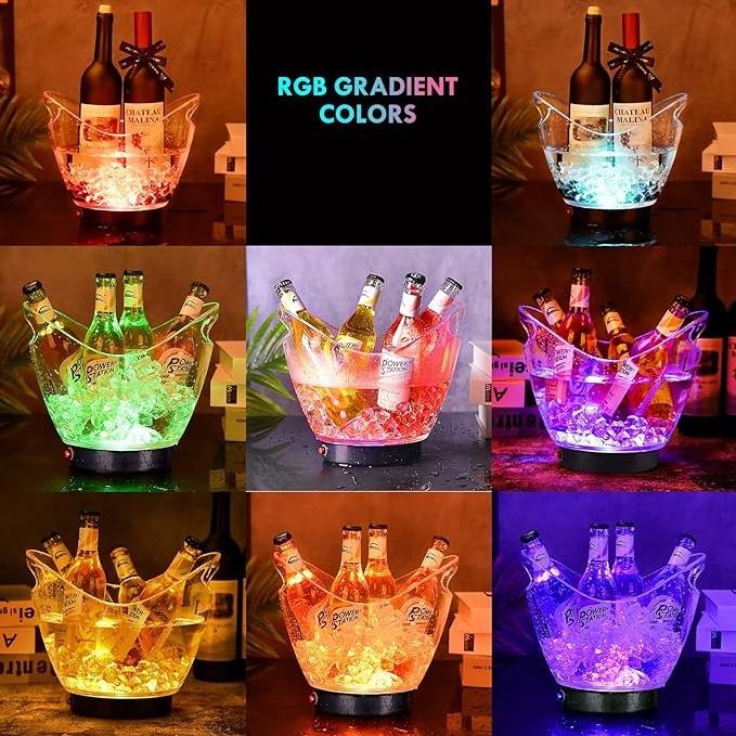 LED Ice Buckets 4L 5L 8L Plastic ice Bucket LED Cooler Bucket RGB Multi Colors Changing for Party/Home/Bar/KTV Clubs