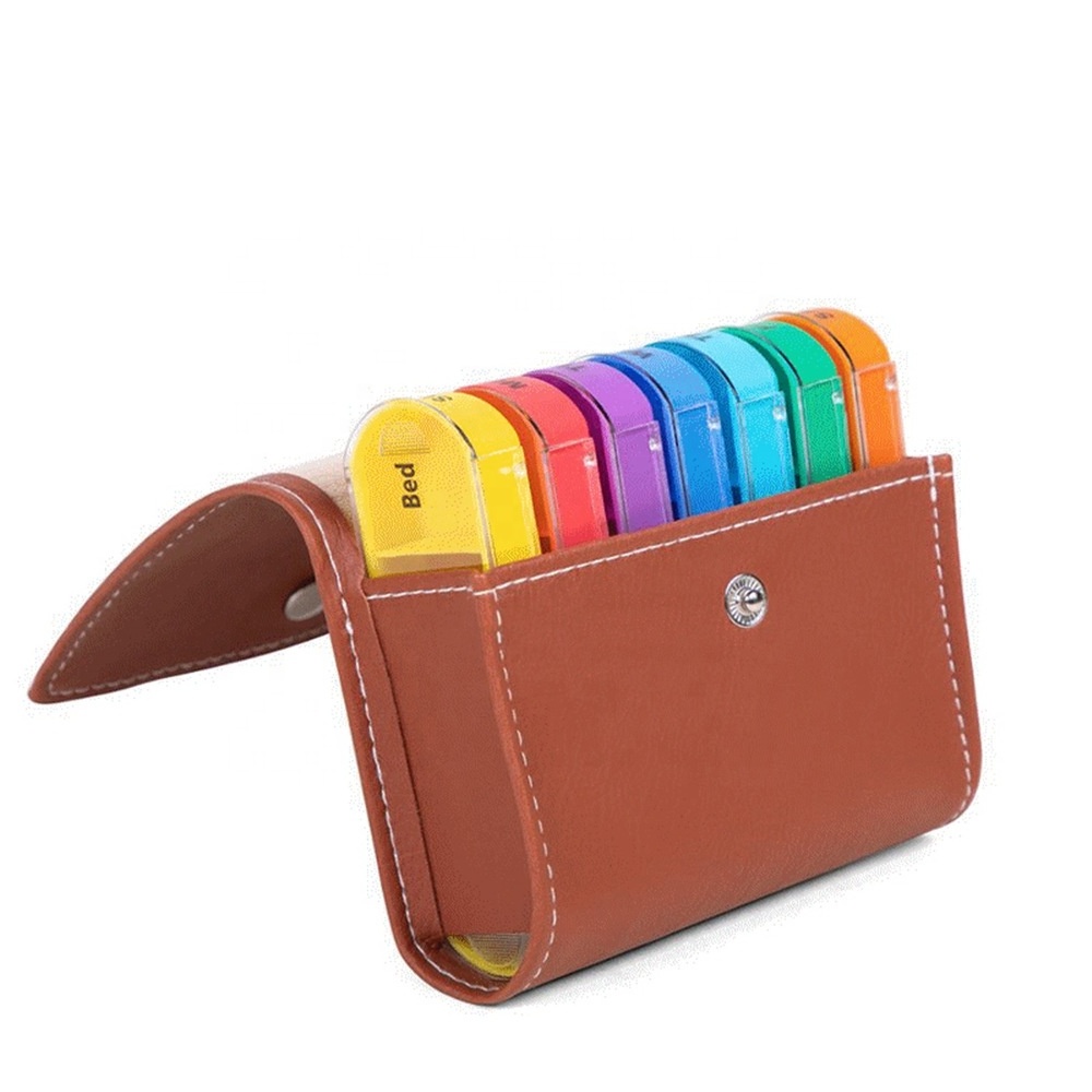 2023 Top Seller Daily Wallet Pill Box With Leather Bag Weekly Slip Cover Pill Organizer 7 Day Pill Case