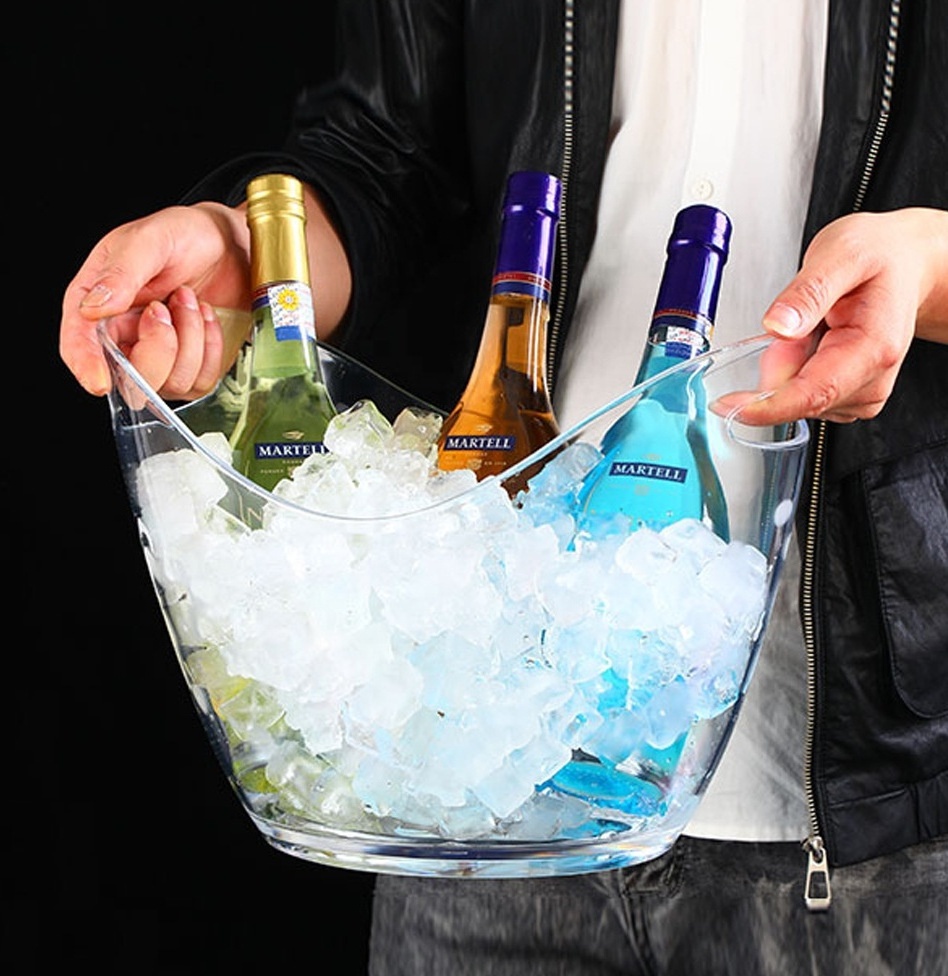 4L 8L 12L Boat Bowl Shape Custom Transparent Plastic Acrylic Champagne Wine Beer Ice Bucket for Bar Drinks Cooler with Handles