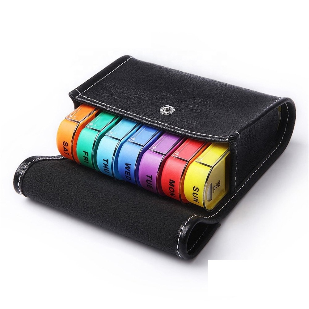 2023 Top Seller Daily Wallet Pill Box With Leather Bag Weekly Slip Cover Pill Organizer 7 Day Pill Case