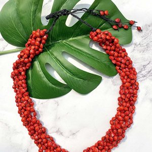 New Arrived Samoan Red Lucky Seed Ula Lopa Necklace Handmade Customizable Aloha Outlet Leis For Men's And Women's Festive Gifts