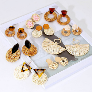 New Fashion design jewelry hawaii handmade environment friendly wood flower Bamboo Pearl Shell rattan earring for women