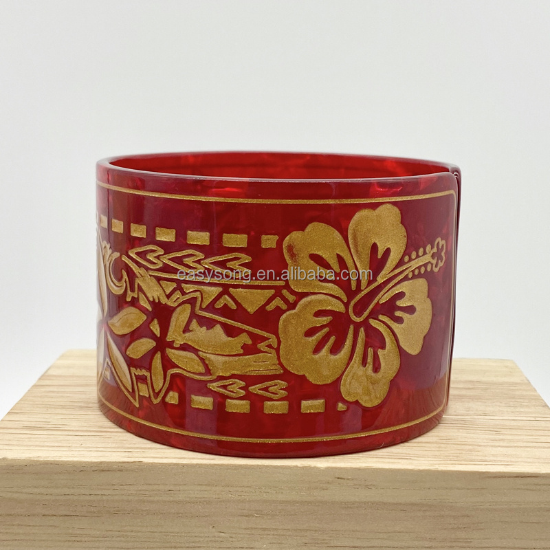 New cuff bangles bracelet With Gold Flower Engraved polynesia style hawaiian jewelry