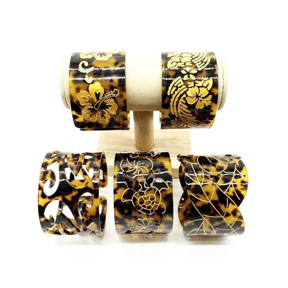 Fashion Women Cuff bangle Faux Tortoise Shell Bracelets Bangles with Flowers Turtle Tribals Engraved New 5 Styles Combinations