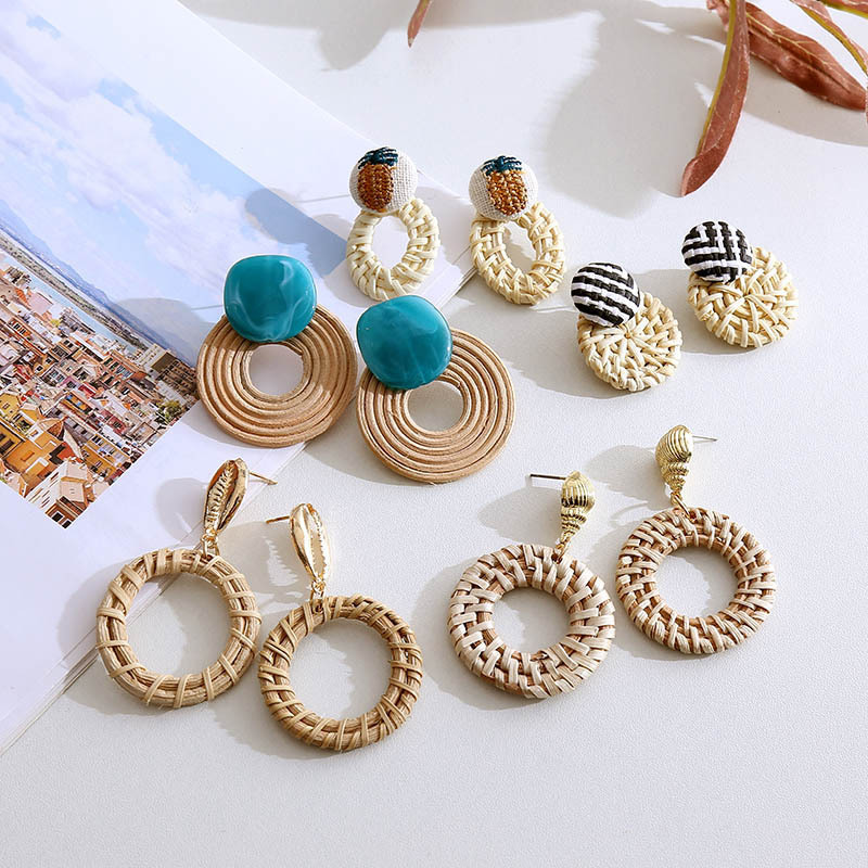 New Fashion design jewelry hawaii handmade environment friendly wood flower Bamboo Pearl Shell rattan earring for women