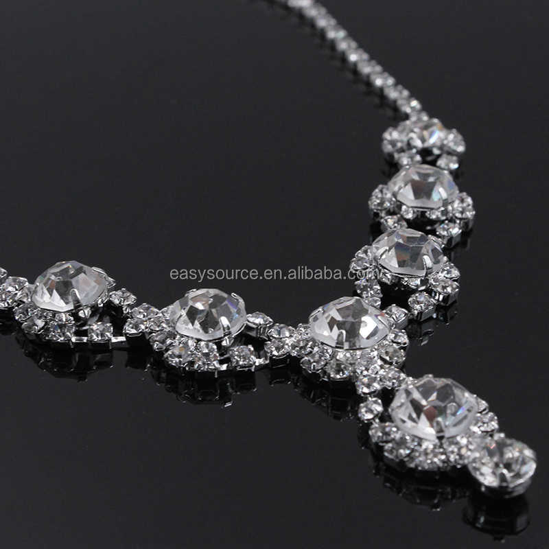 Silver Tone Water Drop Bridal Pendant Necklace Earrings Set Zirconia Drop Earring Wedding Jewelry Set