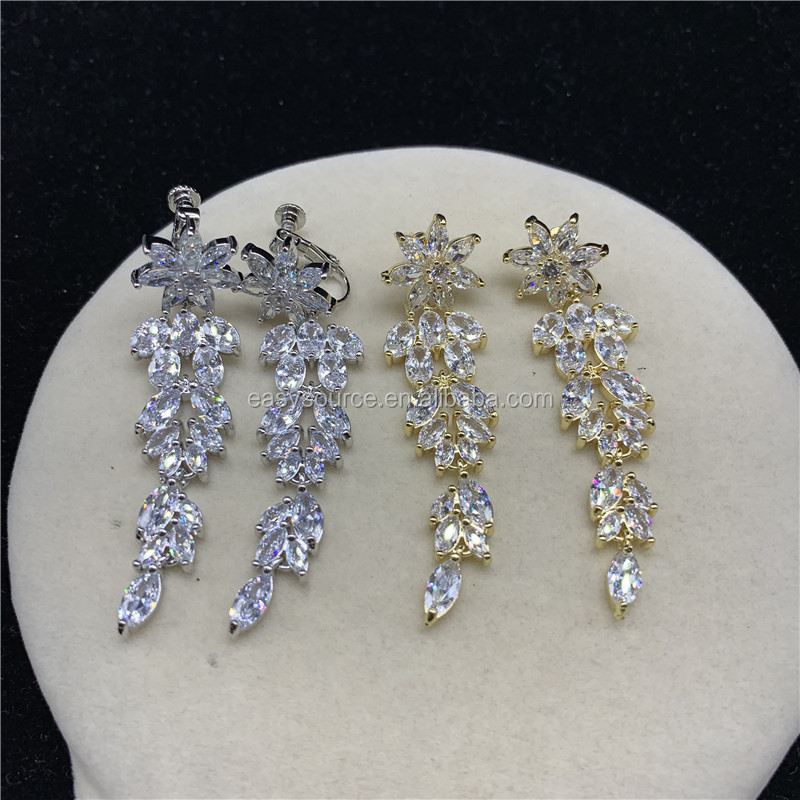 RE4081 Women Floral Long CZ Earrings For Bride Sparkling Cubic Zircon  Earring Wedding Jewelry