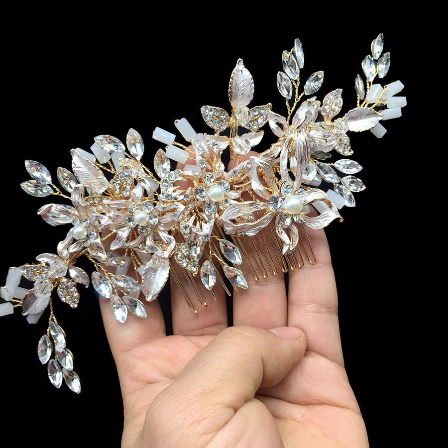 Gold Plated Flower Hair comb bridal hair accessories wedding headpiece