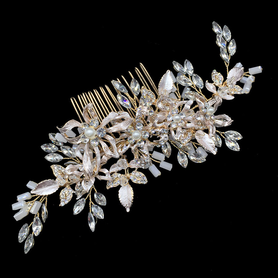 Gold Plated Flower Hair comb bridal hair accessories wedding headpiece