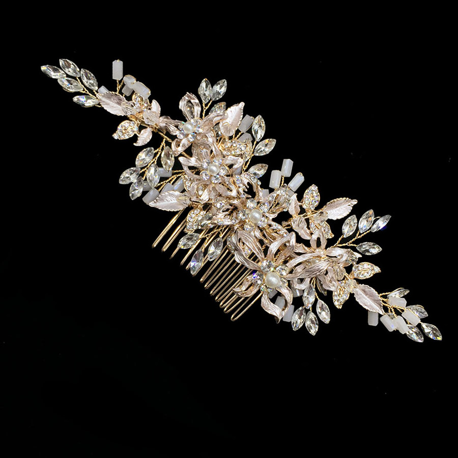 Gold Plated Flower Hair comb bridal hair accessories wedding headpiece