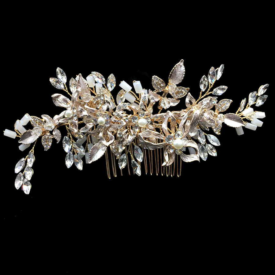 Gold Plated Flower Hair comb bridal hair accessories wedding headpiece