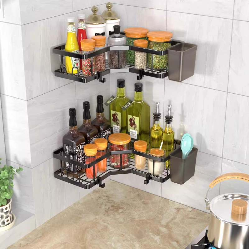 New Household High Quality Bathroom Black Corner Shower Organizer Wall Mount Soap Holder Basket Shelves Storage Organizer