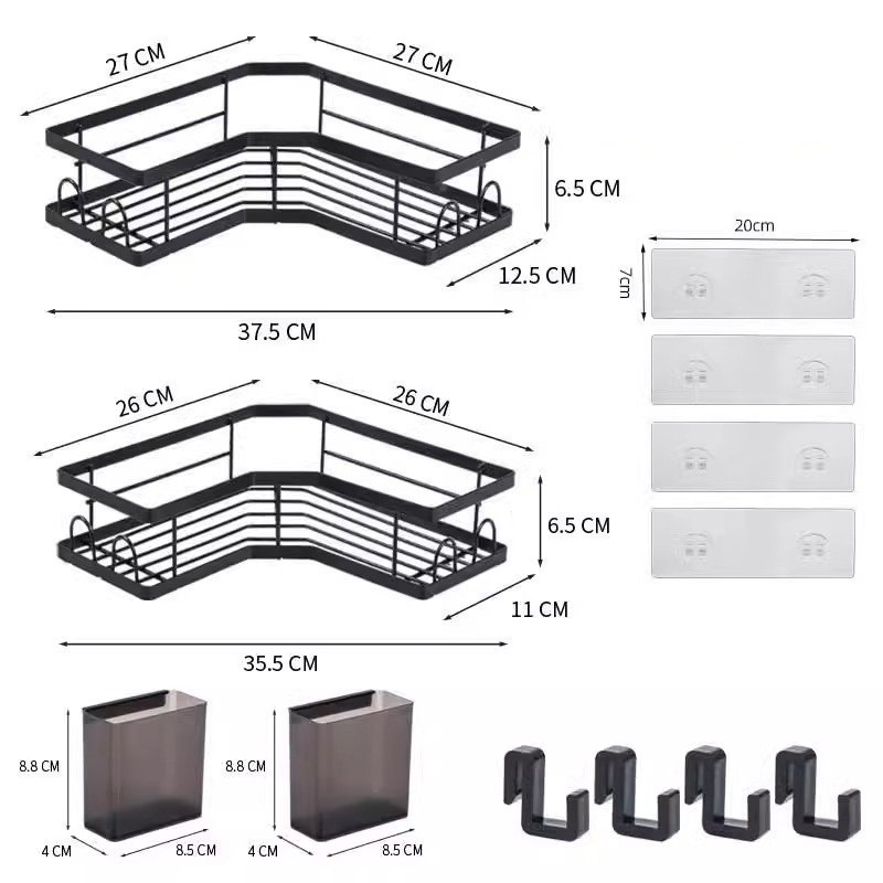 Shower triangle metal wire wall dual 2pcs black white mounted shelves bathroom shelf organizer wall shower caddy shelf