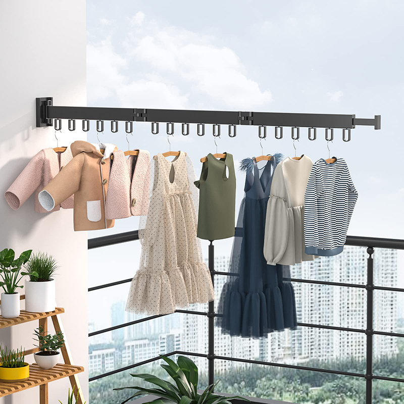 Hot Sale Indoor Retractable Collapsible Wall Mounted Hanger Rack Folding Laundry Rack Space Saver Clothes Drying Rack