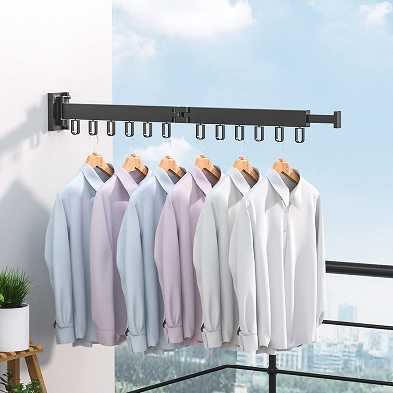 Hot Sale Indoor Retractable Collapsible Wall Mounted Hanger Rack Folding Laundry Rack Space Saver Clothes Drying Rack