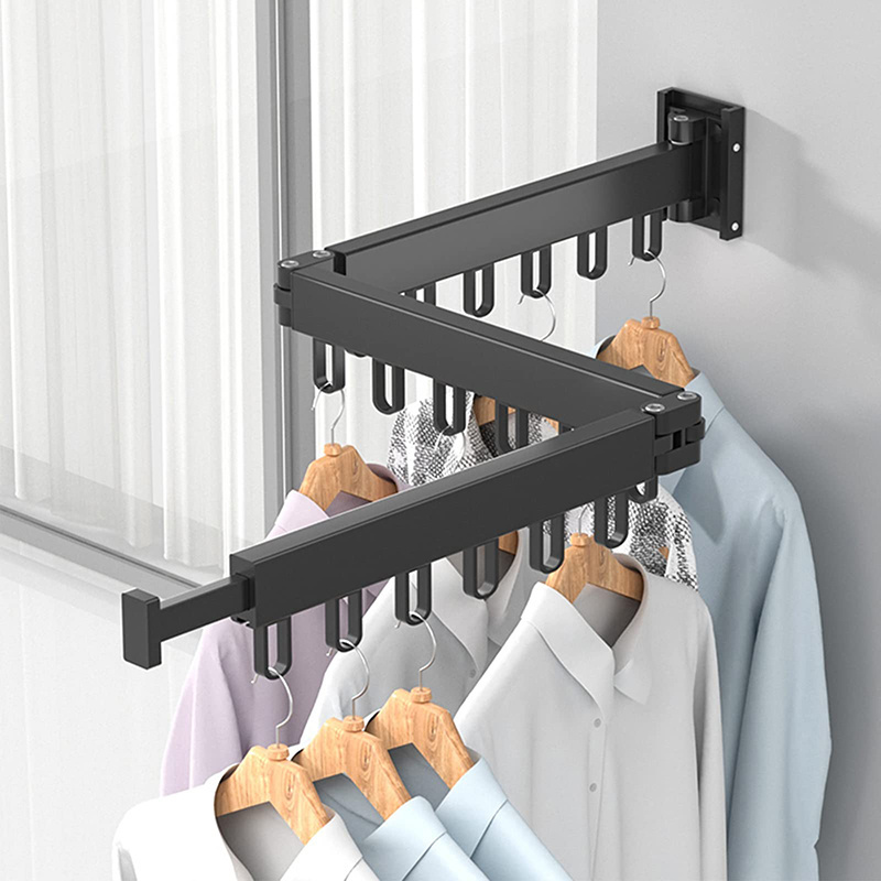 Hot Sale Indoor Retractable Collapsible Wall Mounted Hanger Rack Folding Laundry Rack Space Saver Clothes Drying Rack