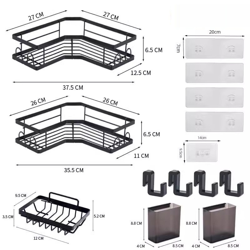 Corner Wall Mounted Black Bathroom Shelves Shower Caddy Shower Caddy Storage Rack rack for shower caddy bathroom organizer rack