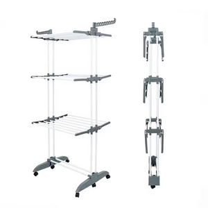 Double Rod Clothing Rack Rolling Clothes Racks Hanging Rail On Wheels Metal Three-layer Clothes Hanger Standing Hanger