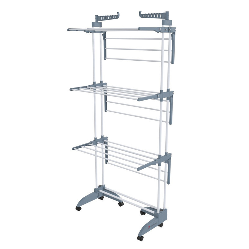 Double Rod Clothing Rack Rolling Clothes Racks Hanging Rail On Wheels Metal Three-layer Clothes Hanger Standing Hanger