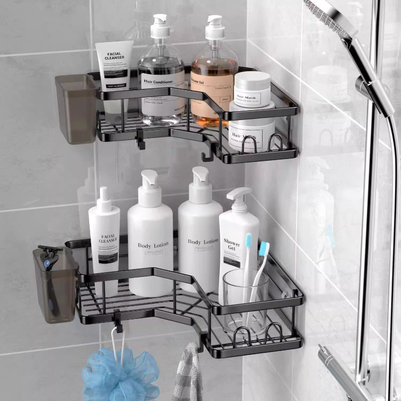 Corner Wall Mounted Black Bathroom Shelves Shower Caddy Shower Caddy Storage Rack rack for shower caddy bathroom organizer rack