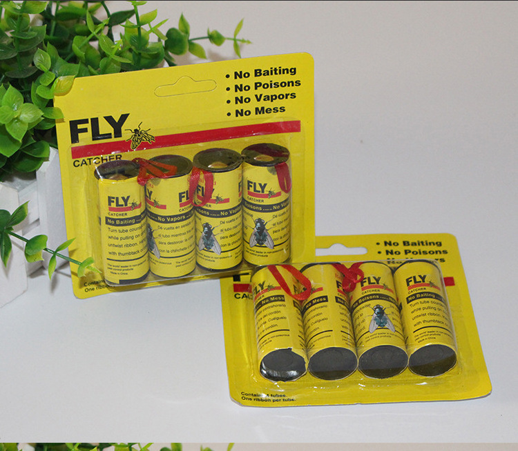 MZL 4 Rolls Insect Bug Fly Glue Paper Catcher Trap Ribbon Tape Strip Sticky Flies Cool Fly Trap