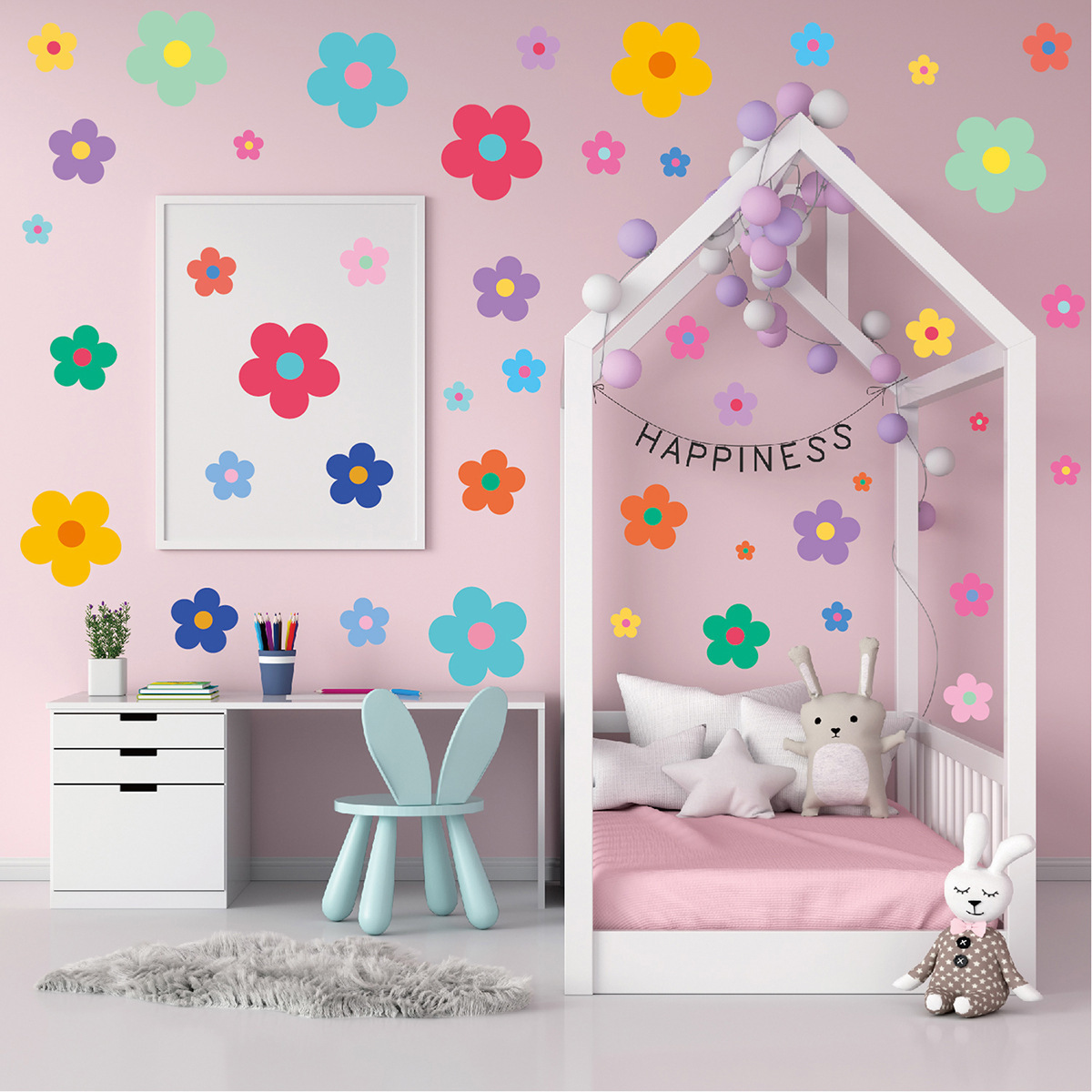 MZL Colorful Small Flowers Wall Decals Lovely Retro Flowers Kindergarten Girls Bedroom Children'S Room Decoration Decals