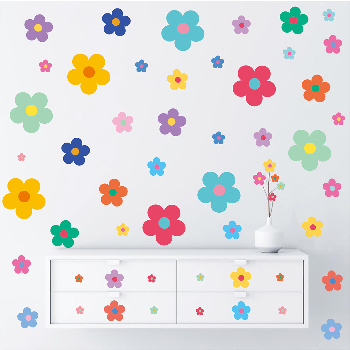 MZL Colorful Small Flowers Wall Decals Lovely Retro Flowers Kindergarten Girls Bedroom Children'S Room Decoration Decals