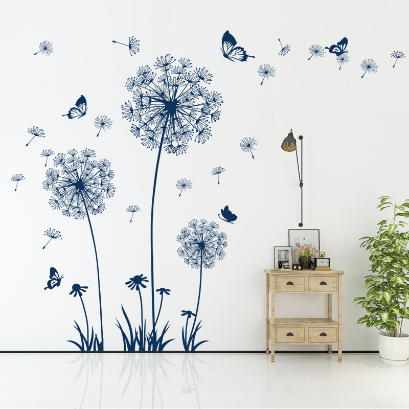 MZL Small Size Blue White Dandelion Wall Sticker Living Room Sofa Bedroom Background Decoration Sticker