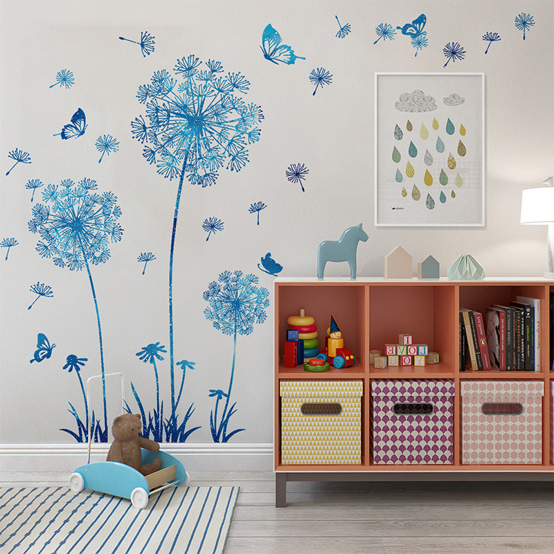 MZL Small Size Blue White Dandelion Wall Sticker Living Room Sofa Bedroom Background Decoration Sticker