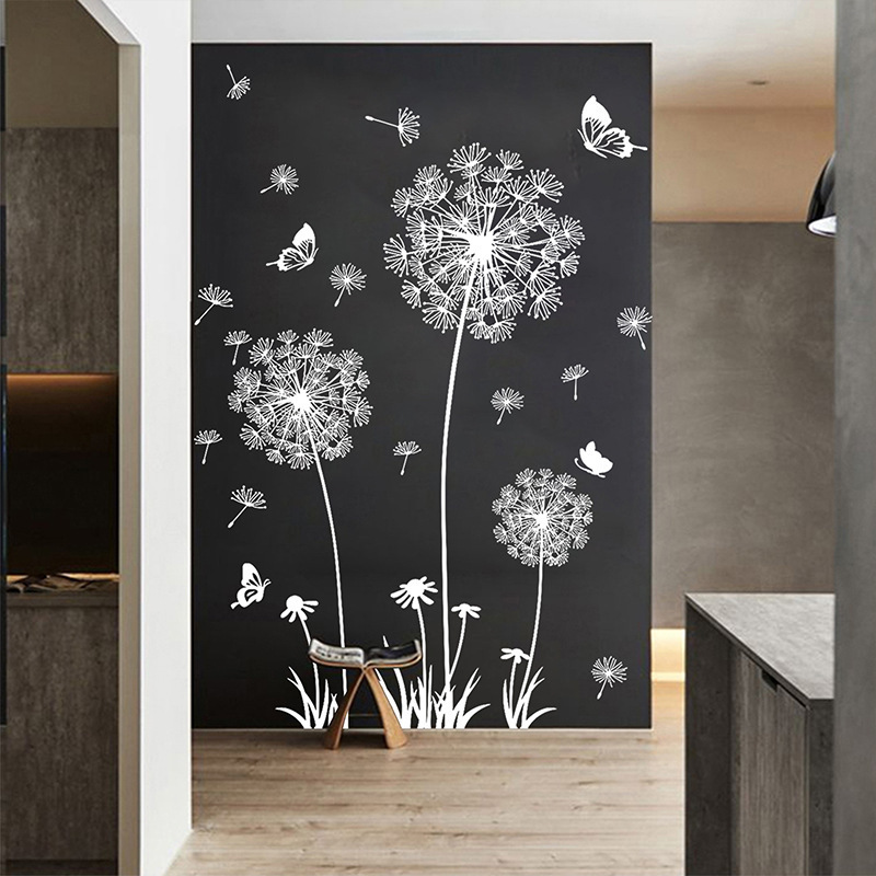 MZL Small Size Blue White Dandelion Wall Sticker Living Room Sofa Bedroom Background Decoration Sticker