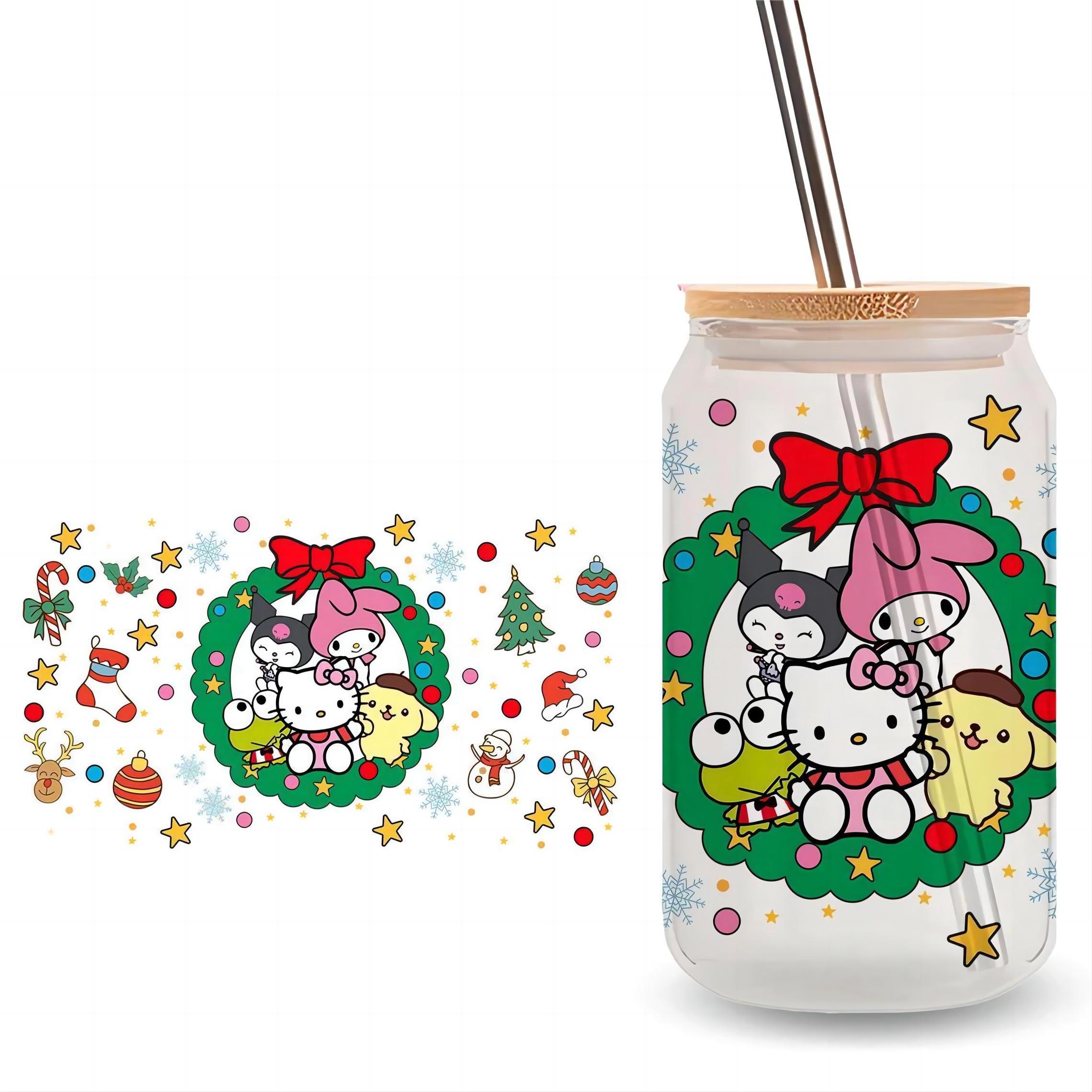 Wholesale Custom Logo Christmas Hello Kitty16oz vinyl UV DTF Cups Can Wraps Transfers Label Stickers for Tumblers And Glasses