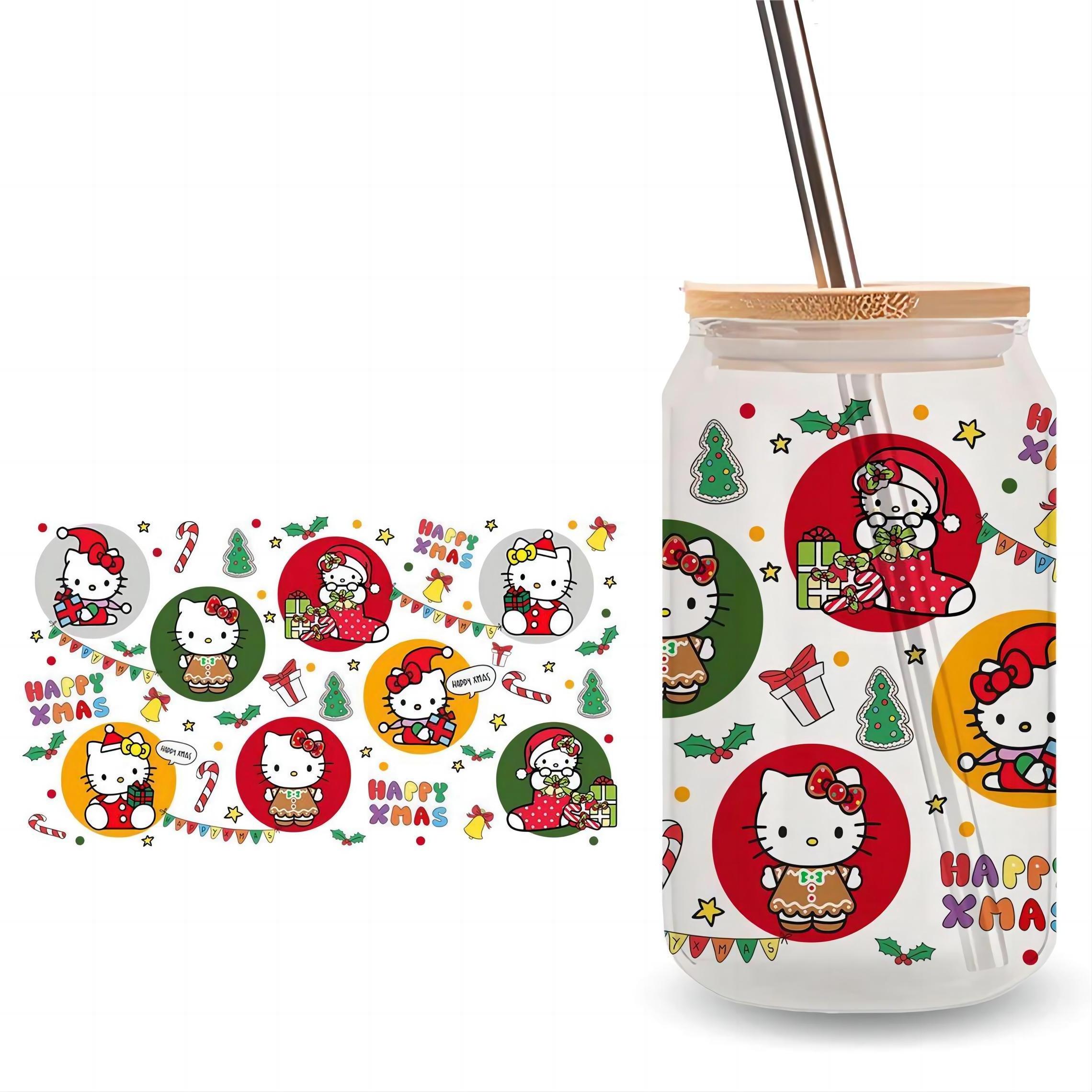 Wholesale Custom Logo Christmas Hello Kitty16oz vinyl UV DTF Cups Can Wraps Transfers Label Stickers for Tumblers And Glasses