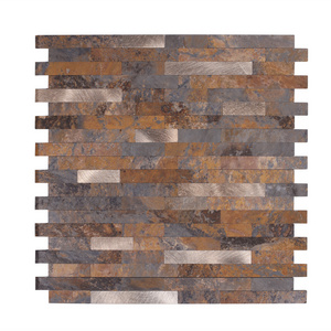 Easy Marble Stone self adhesive 3d wallpaper  with Brushed Copper Mixed Mosaic PVC Peel and Stick Composite Tiles backsplash