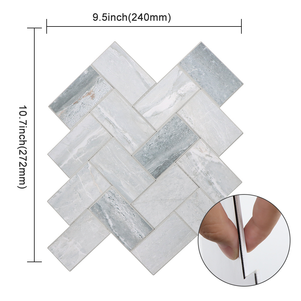 4mm Thickness Composite Herringbone Design in Grey Color Mix Blue Marble Peel and Stick DIY for Kitchen Backsplash