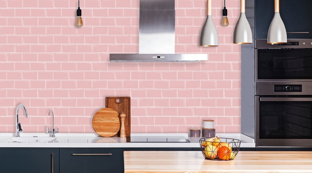 Pink Subway Mosaic Wallpaper Waterproof Wall Sticker Tiles Peel and Stick Backsplash for Kitchen and Bathroom